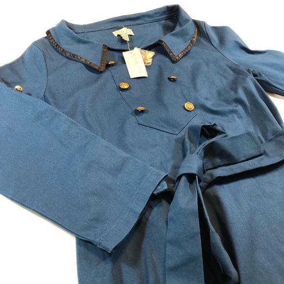 Lindy Bop Teal Gold Button Long Roll-Tab Dress 3XL - Picture 3 of 8